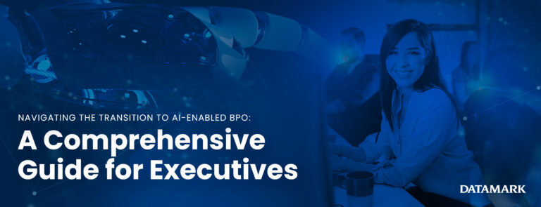 This image depicts a comprehensive executive guide to AI in BPO